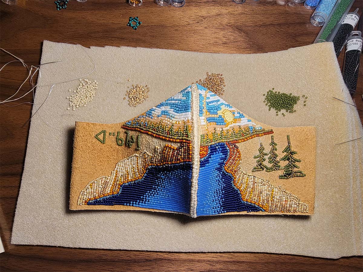 The two sides of the face mask sewn together